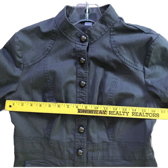 New York Company Gray Military Jacket Womens Sz 6 Y2K Utility Cotton Blazer FLAW - Picture 9 of 15